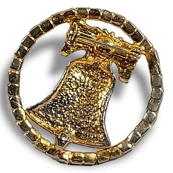 COPY - Brooch Vintage Gold Tone Liberty Bell with Faux Diamonds - Picture 4 of 6